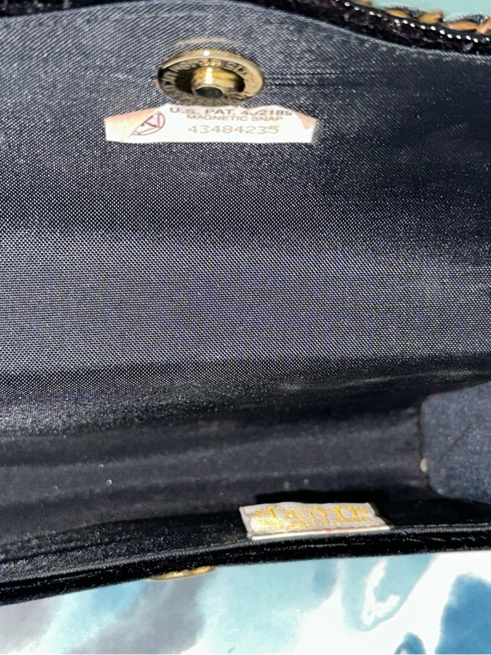 MAGID - Hand Made, Black Velvet Evening Clutch with Multicolor Gem Accents - Picture 10 of 11